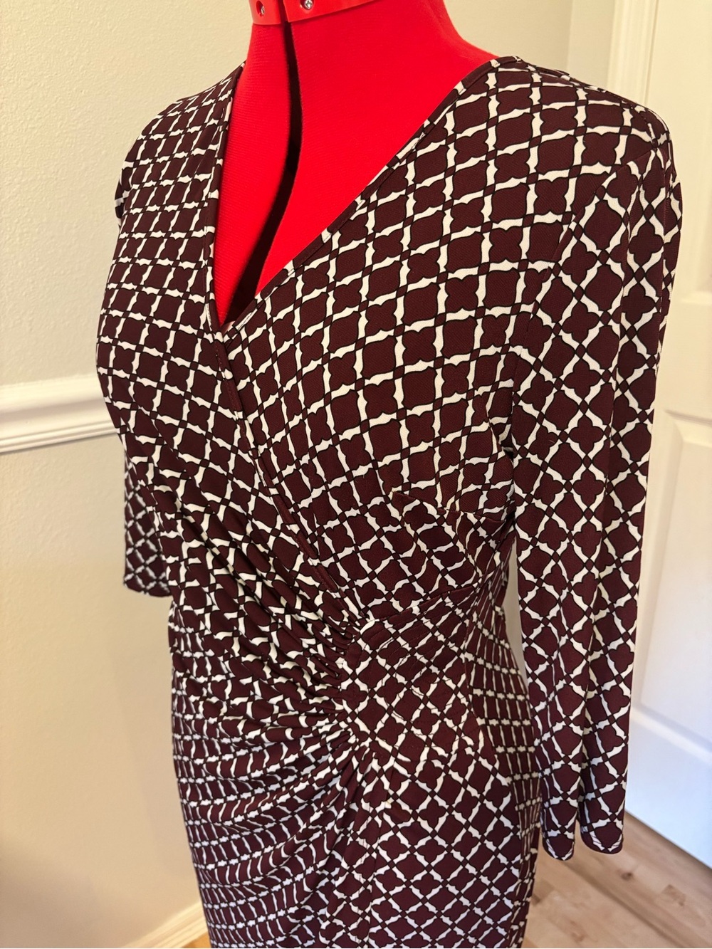 Laundry by Design Red and Taupe Geometric Midi Dress